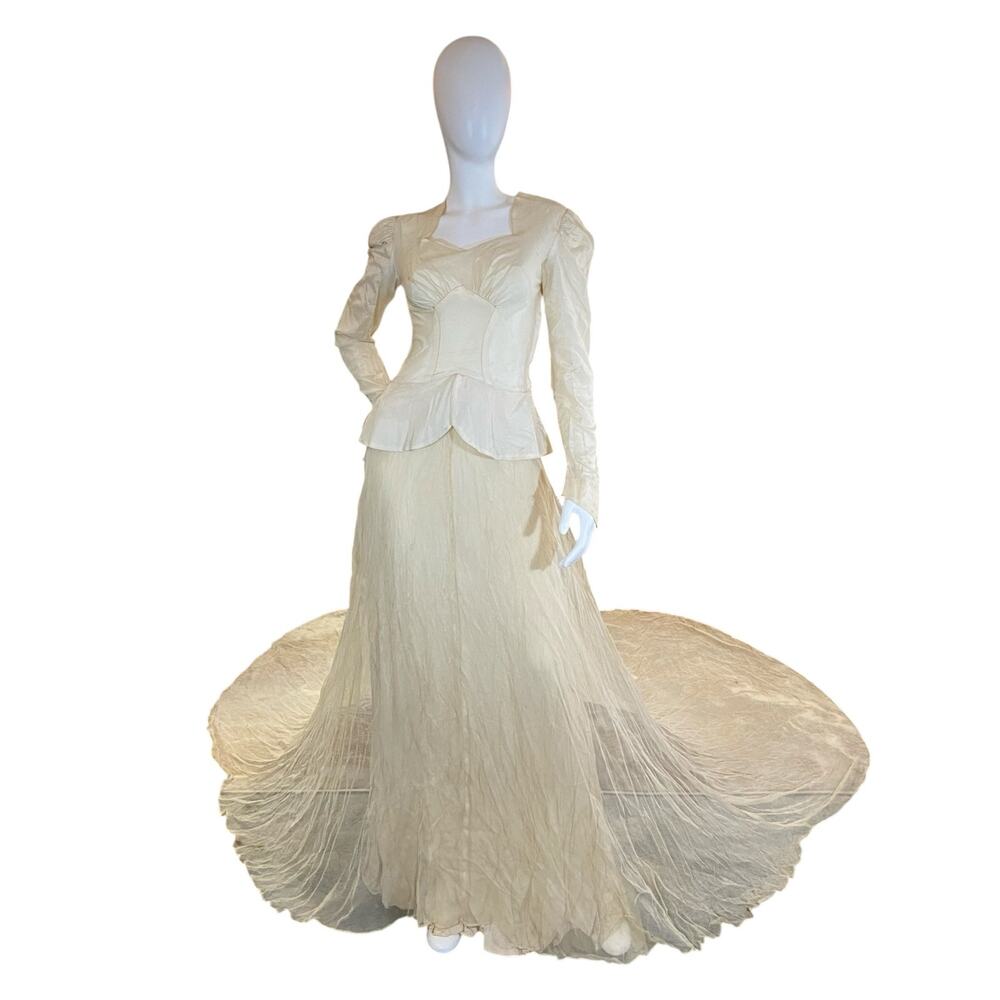 1930s Vintage Wedding Dress Rayon Tulle Bias Cut Gown | Bridal Project
